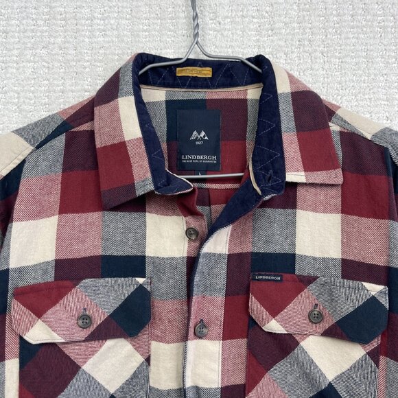Lindbergh Shirt Mens L Red Flannel Plaid Long Sleeve Western Outdoors Button Up - Picture 4 of 12